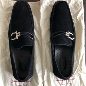 Salvatore Ferragamo Nero Sued Calf Drivers 10 1/2D